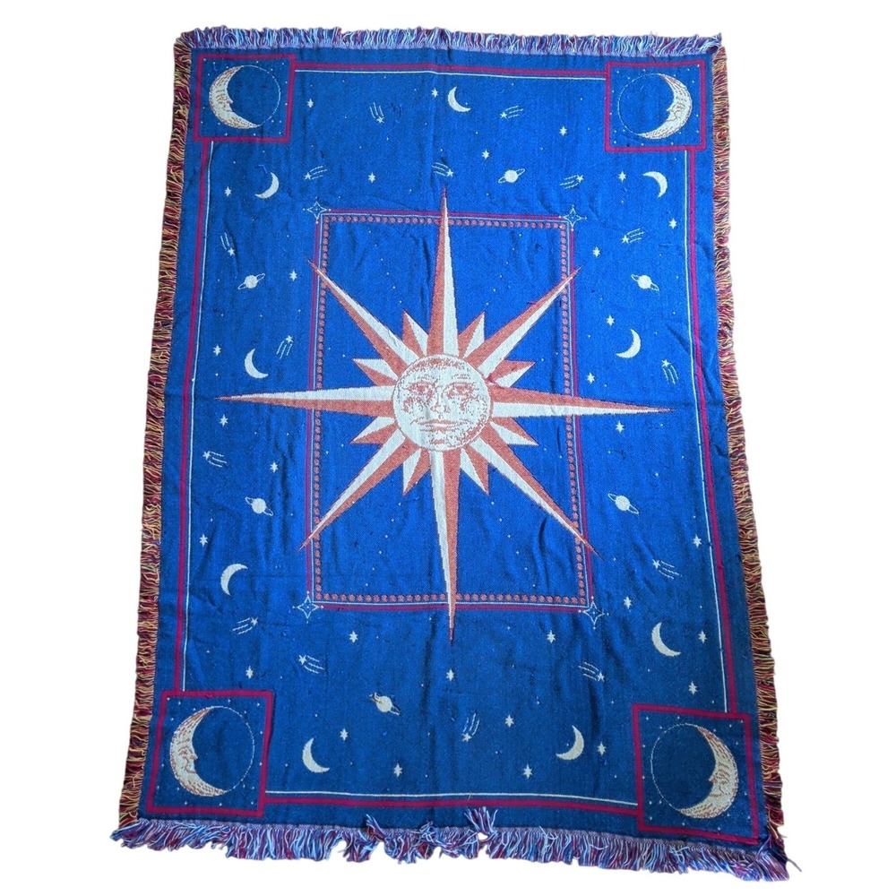 Vintage Celestial Blanket Sun Moon Reversible Zodiac Astrology Whimsigoth Goth